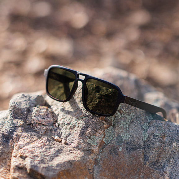 Flyer | Black w/ Green | Wooden Sunglasses by TMBR