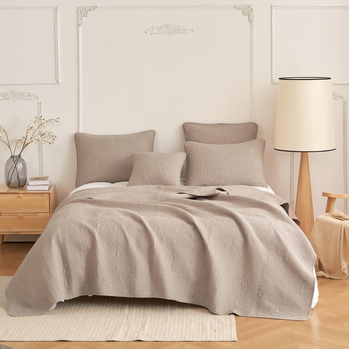 DaDa Bedding Neutral Taupe Beige Sandy Elegant Matelasse Cotton Quilted Bedspread Set (JHW-585) by DaDalogy Bedding Collection