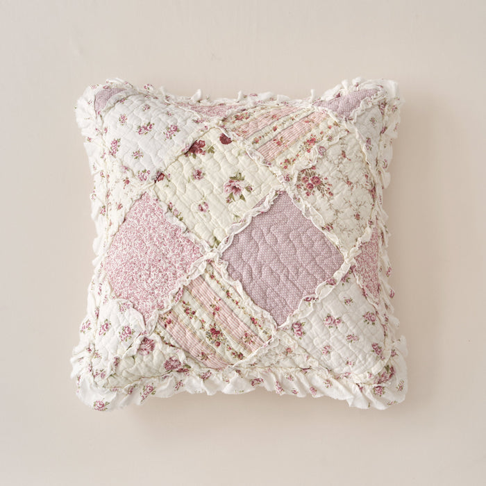 DaDalogy Blush Cottage Rose Pillow Covers – Set of 2, 18x18 Quilted Patchwork Floral Shabby Chic by DaDalogy Bedding Collection