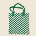 Green Checkered Tote Bag - Washable Cotton Knit with Key Ring by CASUPO