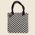 Black Checkered Tote Bag - Washable Cotton Knit with Key Ring by CASUPO
