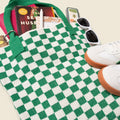 Green Checkered Tote Bag - Washable Cotton Knit with Key Ring by CASUPO