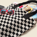 Black Checkered Tote Bag - Washable Cotton Knit with Key Ring by CASUPO