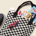 Black Checkered Tote Bag - Washable Cotton Knit with Key Ring by CASUPO