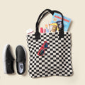 Black Checkered Tote Bag - Washable Cotton Knit with Key Ring by CASUPO