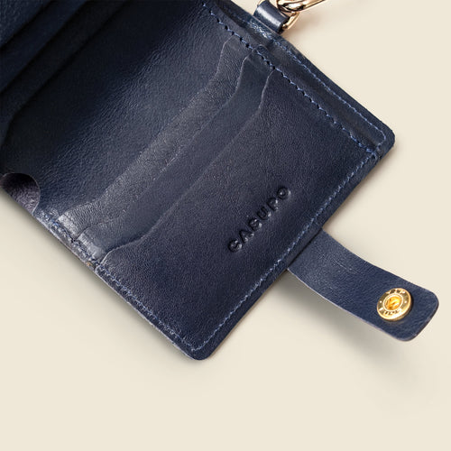 Leather Bifold Wallet with Snap & Key Ring - Marine Blue by CASUPO