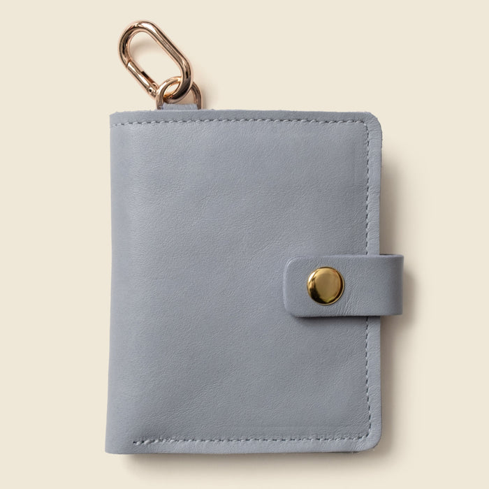 Leather Bifold Wallet with Snap & Key Ring - Ice Blue by CASUPO