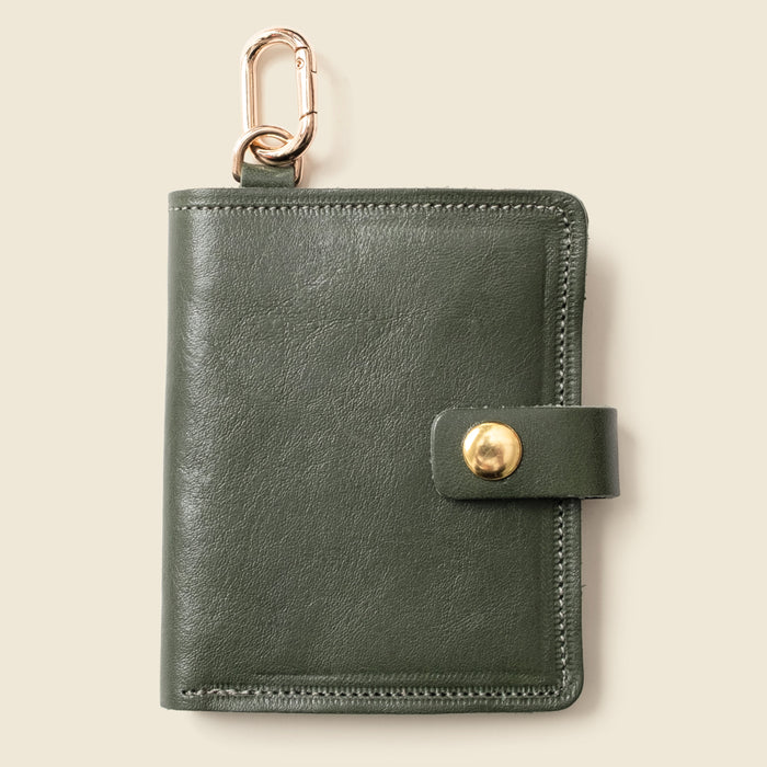 Leather Bifold Wallet with Snap & Key Ring - Olive by CASUPO