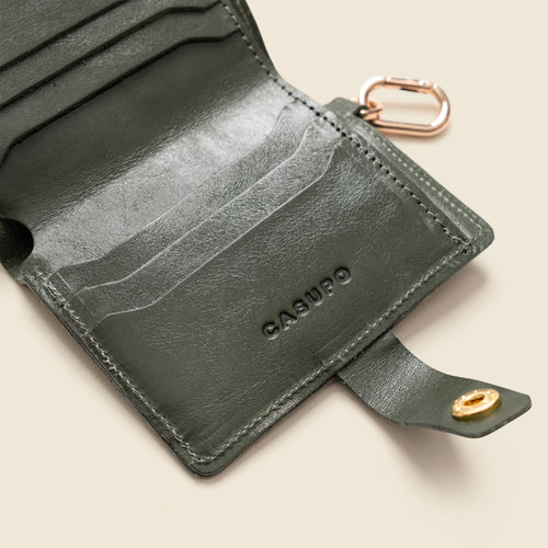 Leather Bifold Wallet with Snap & Key Ring - Olive by CASUPO
