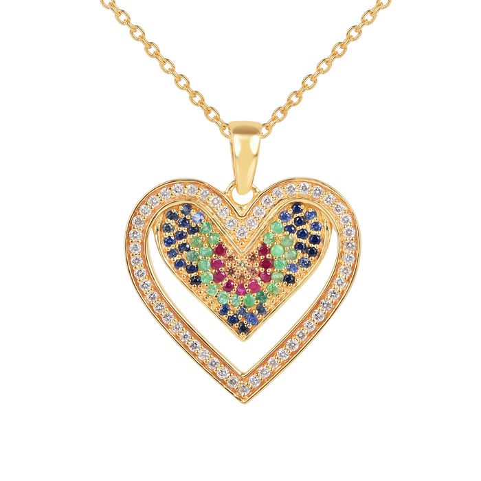22k Gold Vermeil Diamond and Multi-Gemstone Heart Necklace by Fine Color Jewels