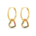 22k Gold Vermeil Diamond and Multi-Gemstone Heart Hoop Earrings by Fine Color Jewels