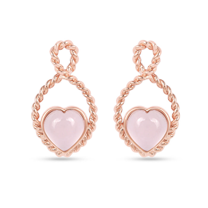 18k Gold Vermeil Rose Quartz Heart Push Post Earrings by Fine Color Jewels