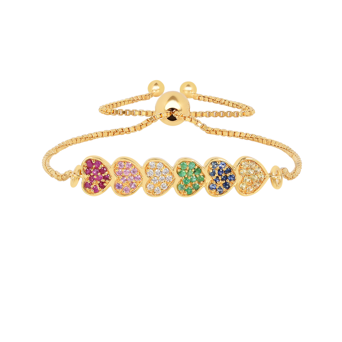22k Gold Vermeil Diamond and Multi-Gemstone Heart Bolo Bracelet by Fine Color Jewels