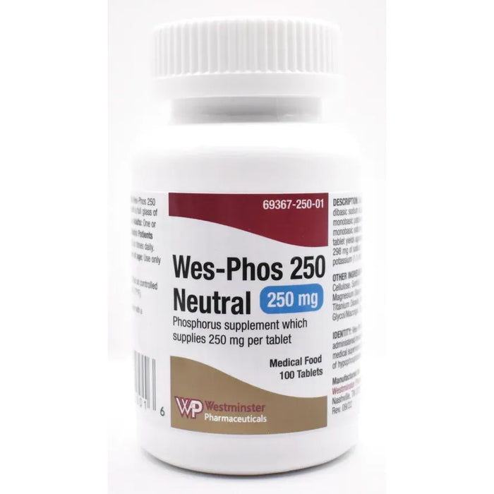 Wes-Phos 250 mg Neutral Phosphate Tablets (100 Count) by Pasteur Pharmacy