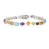Multi-Shape Multicolor Gemstones Prong Sterling Silver Tennis Bracelet