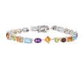 Multi-Shape Multicolor Gemstones Prong Sterling Silver Tennis Bracelet by Fine Color Jewels