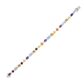 Multi-Shape Multicolor Gemstones Prong Sterling Silver Tennis Bracelet by Fine Color Jewels