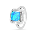 Lab Created Blue Opal Halo Ring by Fine Color Jewels