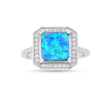Lab Created Blue Opal Halo Ring by Fine Color Jewels