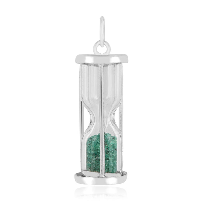 Natural Emerald Hourglass Pendant Necklace by Fine Color Jewels
