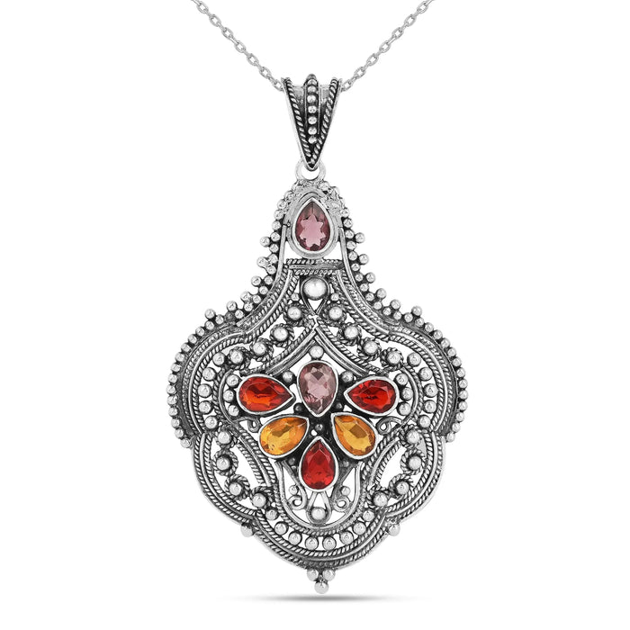 Boho Pendant Oxidised Necklace by Fine Color Jewels