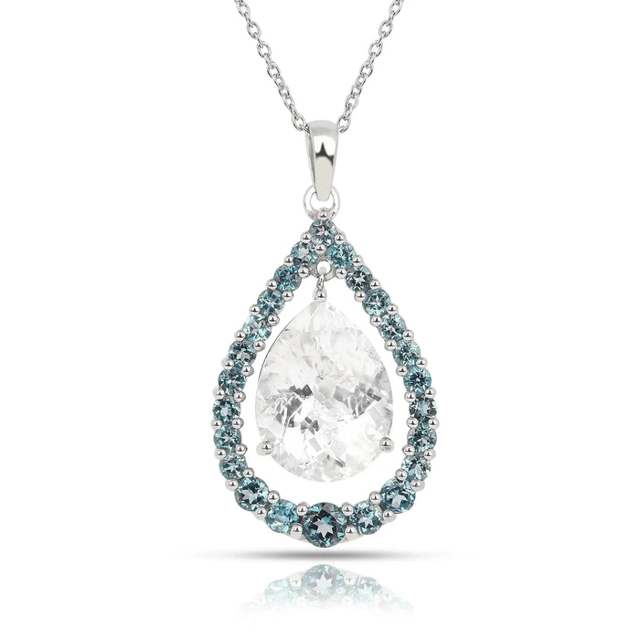 Natural White Topaz Teardrop Blue Topaz Necklace by Fine Color Jewels