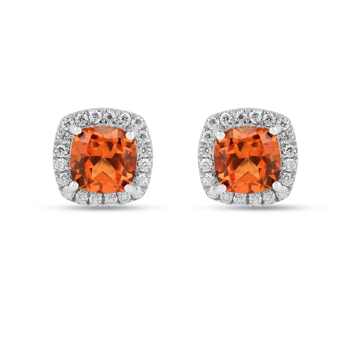 Peach Sapphire Cushion Stud Earrings by Fine Color Jewels