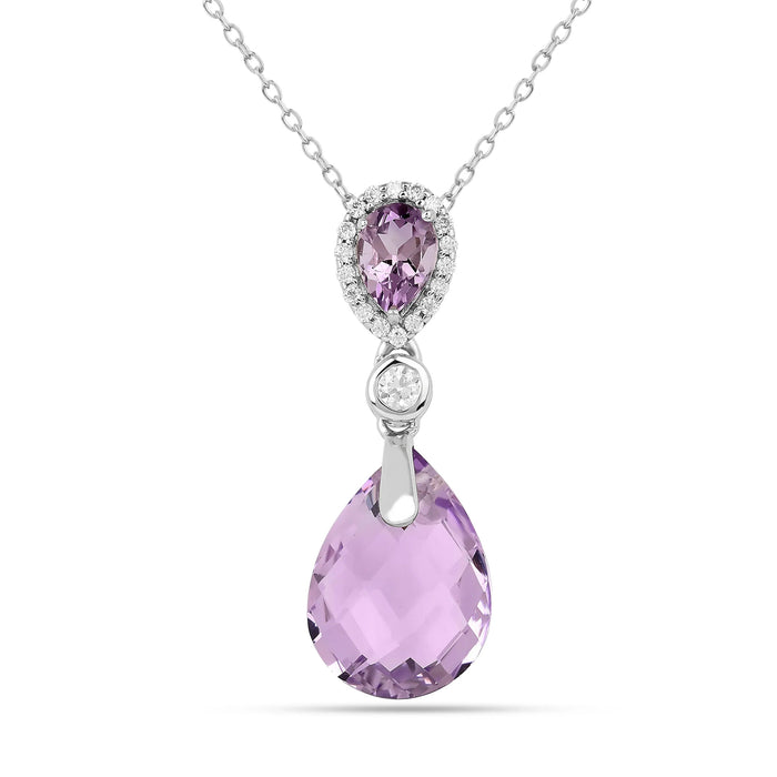 Natural Pink Amethyst Teardrop Necklace by Fine Color Jewels