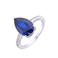 3.50 Ct Pear Lab Created Blue Sapphire Prong Silver Cocktail Pave-set Ring by Fine Color Jewels