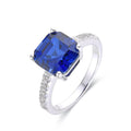 3.6 Ct Cushion Lab Created Blue Sapphire Prong Silver Solitaire Ring by Fine Color Jewels