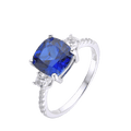 3.00 Ct Cushion Lab Created Blue Sapphire Prong Silver Three Stone Ring by Fine Color Jewels
