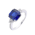 3.60 Ct Asscher Lab Created Blue Sapphire Prong Silver Three Stone Ring by Fine Color Jewels