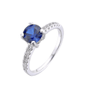 2.00 Ct Round Lab Created Blue Sapphire Prong Silver Pave-set Ring by Fine Color Jewels