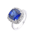 4.00 Ct Cushion Lab-Grown Ceylon Blue Sapphire Prong Silver Halo Statement Ring by Fine Color Jewels