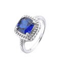 2.9 Ct Cushion Lab Created Blue Sapphire Prong Silver Halo Statement Ring by Fine Color Jewels