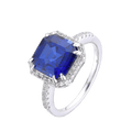 4.00 Ct Asscher Lab Created Blue Sapphire Prong Silver Halo Ring by Fine Color Jewels
