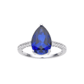 3.50 Ct Pear Lab Created Blue Sapphire Prong Silver Cocktail Pave-set Ring by Fine Color Jewels