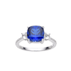 3.00 Ct Cushion Lab Created Blue Sapphire Prong Silver Three Stone Ring
