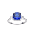3.00 Ct Cushion Lab Created Blue Sapphire Prong Silver Three Stone Ring by Fine Color Jewels