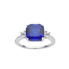 3.60 Ct Asscher Lab Created Blue Sapphire Prong Silver Three Stone Ring