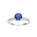 2.00 Ct Round Lab Created Blue Sapphire Prong Silver Pave-set Ring by Fine Color Jewels