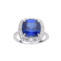 4.00 Ct Cushion Lab-Grown Ceylon Blue Sapphire Prong Silver Halo Statement Ring by Fine Color Jewels
