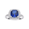 2.9 Ct Cushion Lab Created Blue Sapphire Prong Silver Halo Statement Ring