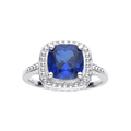 2.9 Ct Cushion Lab Created Blue Sapphire Prong Silver Halo Statement Ring by Fine Color Jewels