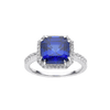 4.00 Ct Asscher Lab Created Blue Sapphire Prong Silver Halo Ring