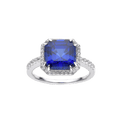 4.00 Ct Asscher Lab Created Blue Sapphire Prong Silver Halo Ring by Fine Color Jewels