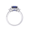 3.00 Ct Cushion Lab Created Blue Sapphire Prong Silver Three Stone Ring by Fine Color Jewels