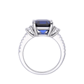 3.60 Ct Asscher Lab Created Blue Sapphire Prong Silver Three Stone Ring by Fine Color Jewels