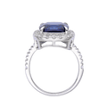4.00 Ct Cushion Lab-Grown Ceylon Blue Sapphire Prong Silver Halo Statement Ring by Fine Color Jewels