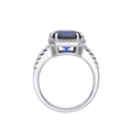 4.00 Ct Asscher Lab Created Blue Sapphire Prong Silver Halo Ring by Fine Color Jewels